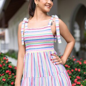 DANDY STRIPE TIE-UP DRESS