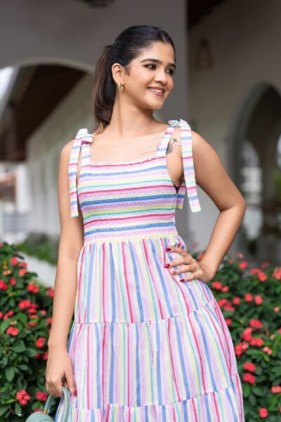 DANDY STRIPE TIE-UP DRESS