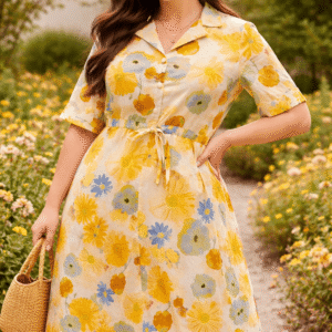 WAIST TIE FRONT FLORAL DRESS YELLOW