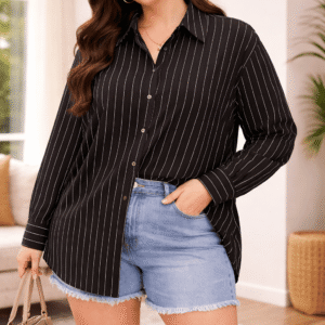 OVERSIZED STRIPE SHIRT BLACK