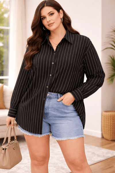 OVERSIZED STRIPE SHIRT BLACK