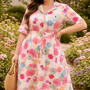 WAIST TIE FRONT FLORAL DRESS PINK