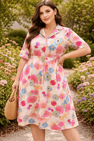 WAIST TIE FRONT FLORAL DRESS PINK