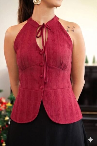 Ember Jaquard Top Maroon