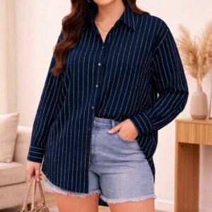 OVERSIZED STRIPE SHIRT NAVY BLUE
