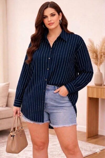 OVERSIZED STRIPE SHIRT NAVY BLUE