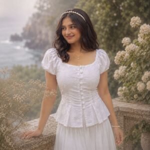 GRACE PLEATED PEPLUM TOP WHITE