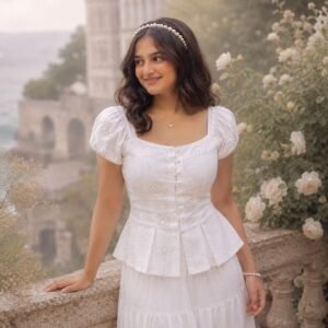 GRACE PLEATED PEPLUM TOP OFF WHITE