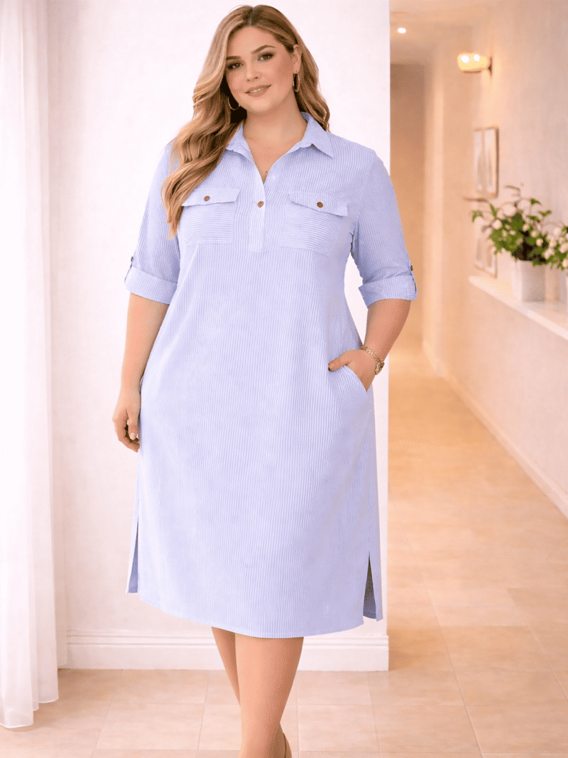 Stripe Double Pocket Dress Blue