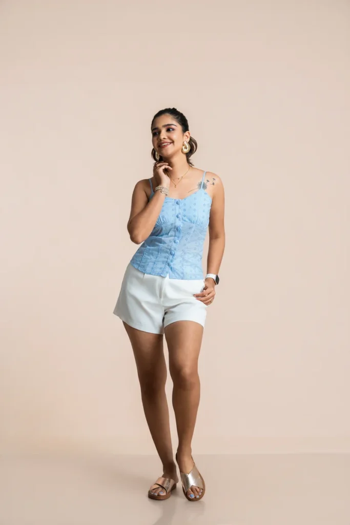 Iris button down strap top blue