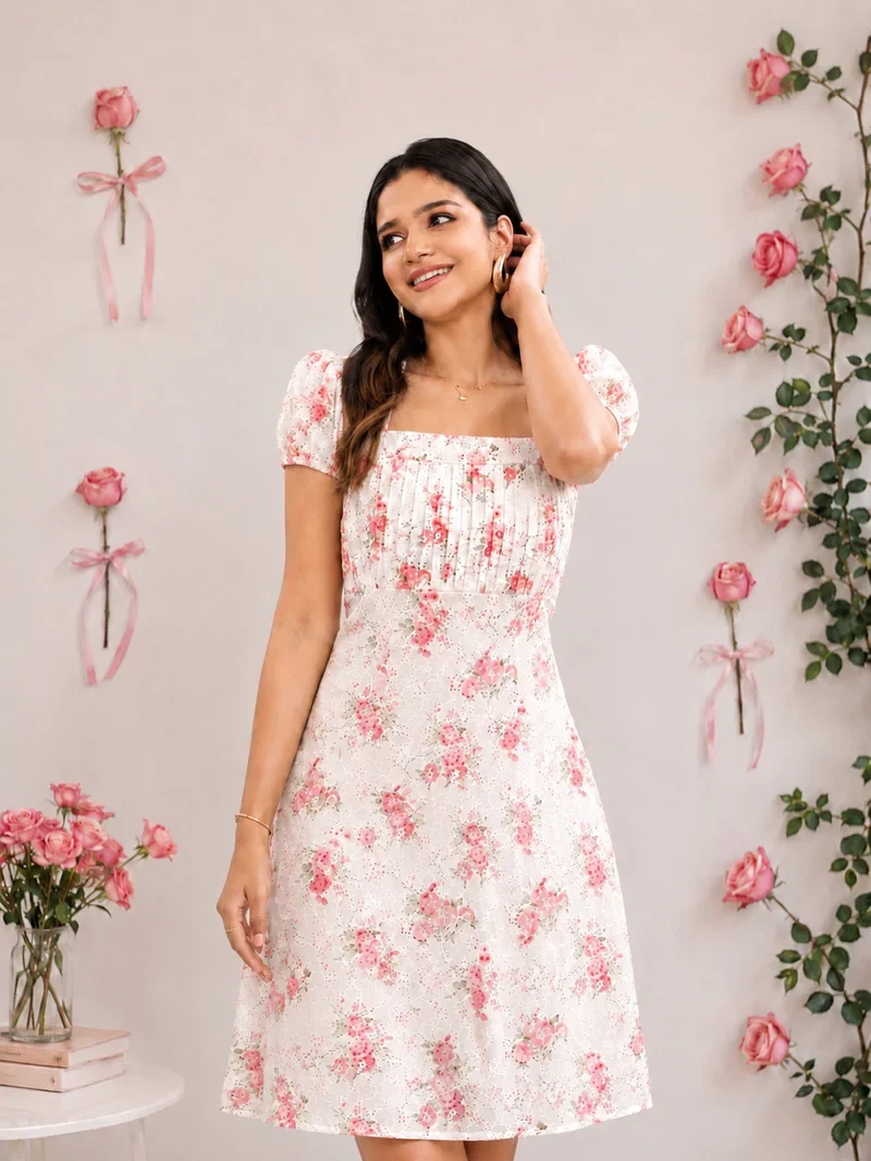 Vintage Rose Pintuck Dress