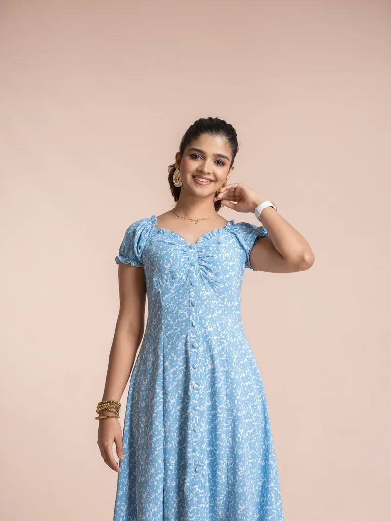 Pearl Muse Midi Dress Blue (Printed)