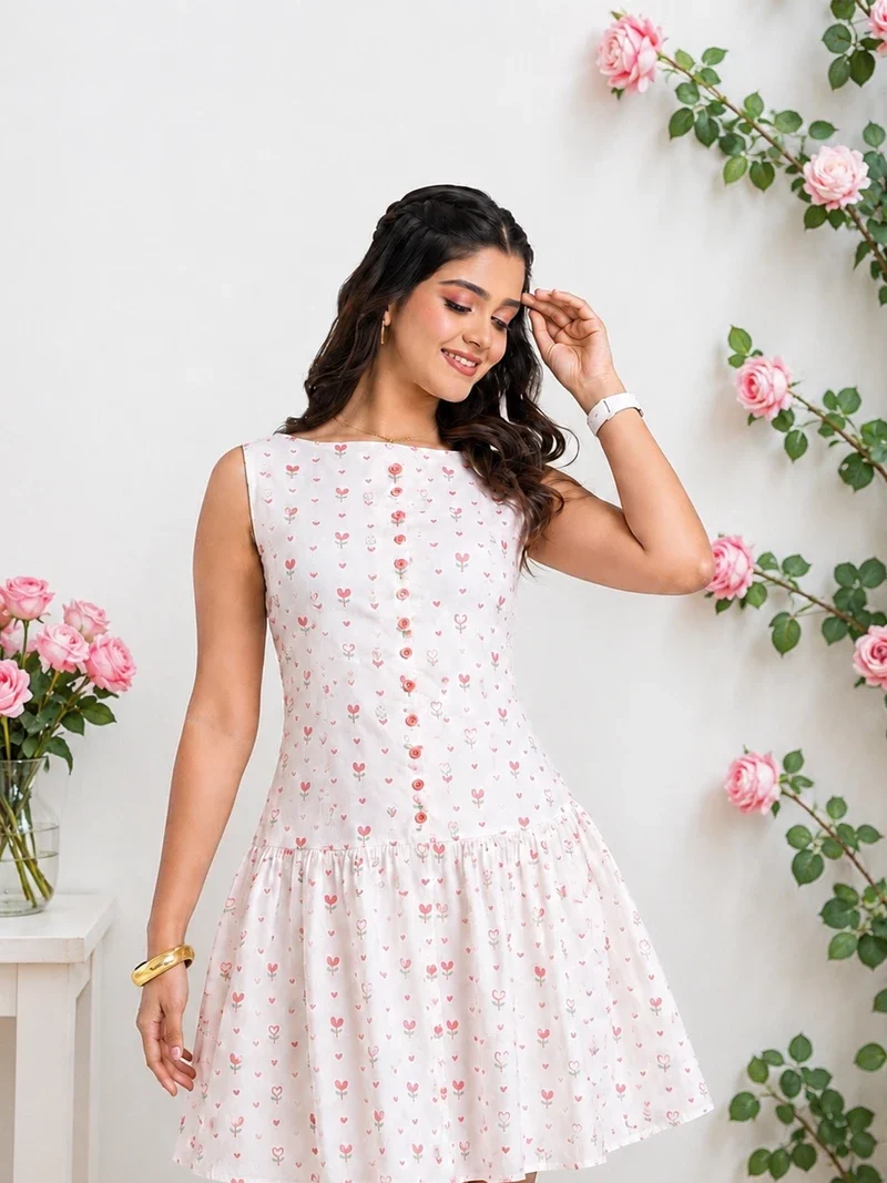 Sweetheart Boatneck Cotton Dress